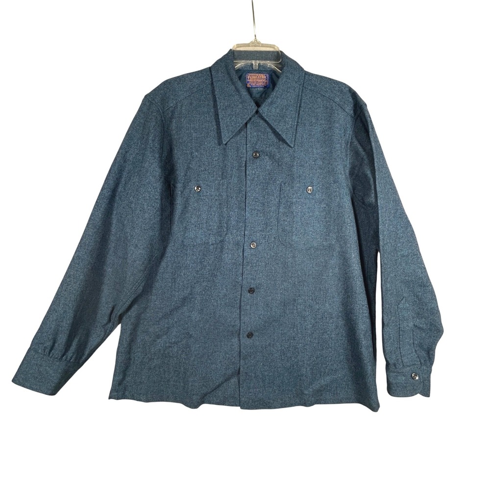 NWOT Vintage Pendleton Mens LG MADE IN USA Virgin Wool Button Down Shirt Blue